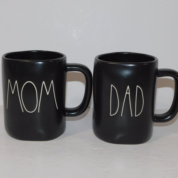 Rae Dunn Other - Set of 2 Rae Dunn Artisan Collection Black White Writing Large Mugs MOM & DAD